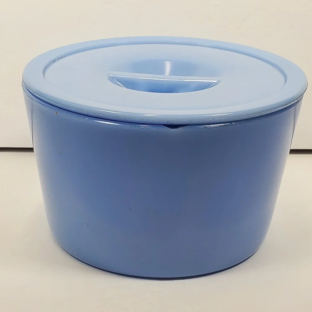 Vintage Refrigerator Dish or Grease Canister Jeannette Delphite Blue Glass CHIP